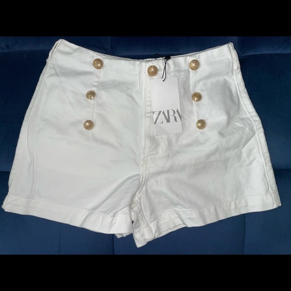 White Zara Shorts with Gold buttons